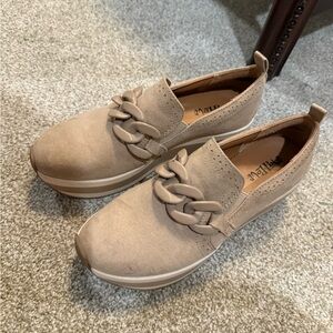 Beige Slip-On Loafers with Chain Detail